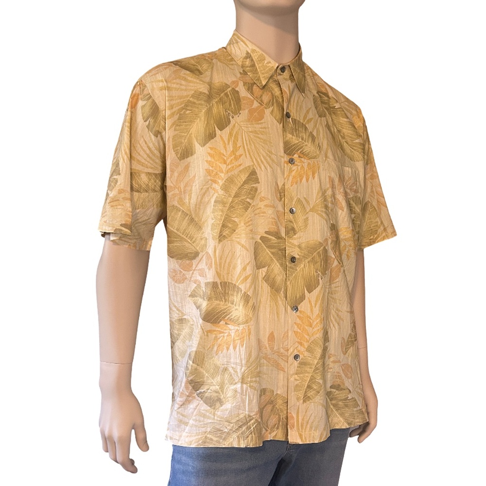 Tori Richard Cotton Lawn Hawaiian Tiki Shirt Leaf Print Made in Hawaii NWOT